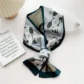 Floral print narrow scarf elegant green skinny twilly necktie for women stylish retro accessories - Green Edge Floral