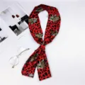 Red leopard print skinny twilly scarf for women, perfect for bag handle or neck. - Leopard & Flower Red