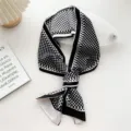 Black and white polka dot silk scarf, versatile narrow ribbon neckerchief for women. - Black White Polka Dot