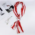 Red and white striped silk scarf, elegant long neckerchief or stylish bag ribbon accessory. - Zebra Red