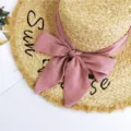 Schicker Sommer Strohhut mit rosa Schleife, eleganter breiter Sonnenhut fur Damen am Strand. - Lotusrosa
