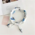 Silk small square scarf detail, blue and white abstract print, chic spring summer neckerchief. - Swan Blue