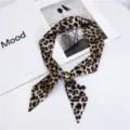 Chic leopard print narrow scarf stylish silk ribbon for bag handle wristband women accessories - 90cm / Large Yellow Leopard