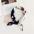Women fashion silk square scarf cute cartoon print neckerchief stylish hair accessory 50cm - Blue and White Cartoon