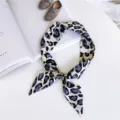 Chic purple leopard print skinny silk scarf, elegant twilly ribbon for neck bag handle or wrist. - 90cm / Blue Leopard