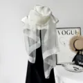 White 100% mulberry silk sheer scarf lightweight elegant shawl for women spring summer. - ZS45 Off-White