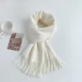 Cozy imitation cashmere solid color tassel scarf for women, soft winter fashion accessory. - Pure White