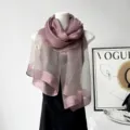 Elegant mauve sheer silk blend scarf, lightweight variant showcasing delicate fabric and gradient edge. - ZS45 Bean Paste Pink