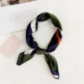 Silk scarf square 50cm green navy orange color block neckerchief women decorative elegant - Striped Green Blue