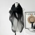 Black silk sheer scarf variant, lightweight mulberry silk shawl for women, elegant drape. - ZS45 Black