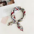 Chic small silk square scarf with classic belt and chain print for women, stylish neckerchief. - Chain White
