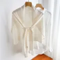 Chal de punto de color sólido para mujer, capa ligera de hombro para verano y aire acondicionado. - Blanco Lechoso