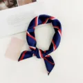 Blue red white striped small silk scarf, fashionable neckerchief for women, elegant daily accessory. - Striped Navy Blue