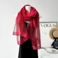 Red mulberry silk scarf lightweight sheer gauze shawl elegant women neck wrap spring accessory - ZS45 Wine Red