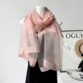 Elegant pink sheer silk scarf lightweight organza shawl wrap for women luxury gifts. - ZS45 Nude Pink