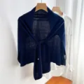 Chal de punto de color sólido para mujer, prenda exterior elegante para aire acondicionado. - Azul Marino