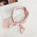 Pink swan print silk small square scarf, elegant neckerchief for women fashion accessory. - Swan Pink