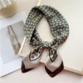 Chic geometric print small square silk scarf for elegant women fashion autumn spring neck wear. - Eye of Heaven Coffee
