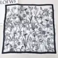 Black and white botanical print silk square scarf, elegant 55cm floral neckerchief for women. - Sketch Garden