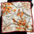 Elegant 55cm pure mulberry silk small square scarf featuring a retro oil painting fruit print. - Oil Painting Persimmons
