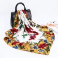 90cm women's satin floral print silk scarf luxury elegant square shawl for daily wear - D9028-Yellow