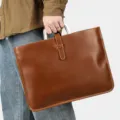 Brown crazy horse leather mens business briefcase premium genuine leather handbag - Model M851 / L / Coffee