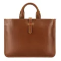 Men's retro crazy horse leather briefcase business handbag with top handles and strap closure. - Model M852 / L / Coffee