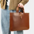 Premium genuine crazy horse leather men's briefcase stylish vintage business handbag - Model M852 / S / Coffee