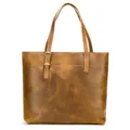 Vintage crazy horse leather men tote bag, genuine leather briefcase for daily business and travel. - Model 8010 (Horizontal) / Brown