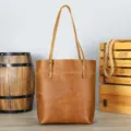 Men Brown Crazy Horse Leather Tote Bag Vintage Casual Business Handbag Variant Style - Model 8010 (Vertical) / Brown