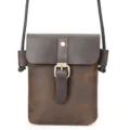 Men crazy horse leather crossbody bag retro small shoulder pouch dark brown messenger bag - Model 1323 / Coffee
