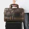 Men's Vintage Crazy Horse Leather Briefcase Multi-Pocket Business Laptop Handbag - Model 5097 / Coffee