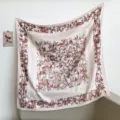 Elegant 90cm square silk scarf for women, featuring a chic botanical bamboo print in soft pink. - Rouge Frame Red Bamboo RY-16