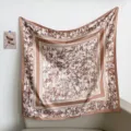 Elegant 90cm brown white bamboo print silk square scarf women luxury neckerchief headwrap - Coffee Frame Bamboo Shadow RY-13