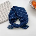 Blue cotton small square scarf with white polka dots, fashionable neckerchief for women. - 03B - Woven Texture Polka Dot Navy