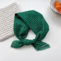 Green white polka dot cotton small square scarf, stylish neckerchief for women and girls. - 04B - Woven Texture Polka Dot Green