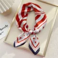 Donna rosso bianco rigato stella seta quadrato sciarpa moda foulard per camicia - 6 Stella Rombo Riga Rossa