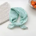 Green gingham plaid cotton small square scarf with a cute cherry print for women fashion. - 07B Small Checks & Cherries Cyan
