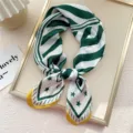 Foulard quadrato in seta con righe verdi, elegante fazzoletto da collo per camicia e ufficio. - 7 Stella Rombo Riga Verde