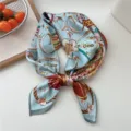 Light blue vintage square silk scarf for women, elegant neckerchief, hair band or chic bag accessory. - 02 Light Blue Flower Balloon