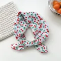 Cherry print cotton square scarf, stylish neckerchief and headband for women, spring and summer. - 08B Small Red Fruit & Leaves White