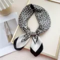 Fashionable square silk scarf for women, elegant geometric print with chic black border. - Eye of Heaven White