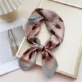 Stylish 70cm pink feather print silk square scarf for women, fashion neckerchief for daily. - New Feather Pink