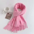 Pink imitation cashmere fringe scarf for women, cozy winter solid color long scarf. - Bright Pink