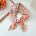 70x70cm small silk square scarf for women, floral paisley print neckerchief, spring summer. - Orange Floral Paisley