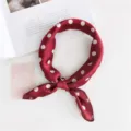 Red silk square scarf for women, chic polka dot neckerchief, stylish summer accessory. - Red