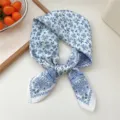 Blue and white floral small silk square scarf for women, perfect for spring and summer neckwear. - Blue Floral Paisley