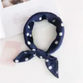 Navy blue polka dot square silk scarf women small neckerchief summer office retro styling - Blue