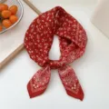 Red floral silk square scarf for women, elegant neckerchief for spring and summer office wear. - Red Floral Paisley