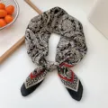 Classic baroque print square silk scarf for women elegant neckerchief versatile hair wrap - Khaki Baroque Style
